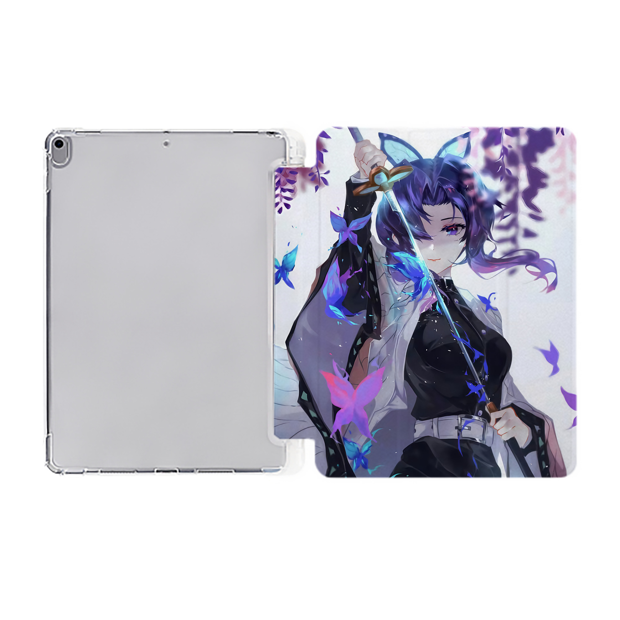 （画像用） 鬼滅の刃（きめつのやいば）蟲柱-胡蝶 しのぶ／こちょう しのぶ Kochou Shinobu IPad ケース ペン収納付き 三つ折りスタンド PUレザー×シリコン 対応機種9.5/10.5/10.9インチ